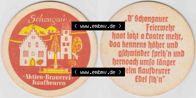 Bierdeckel Aktien-Brauerei Kaufbeuren, Schongaü (1). Deutscher Katalog über deutsche Bierdeckel Aktienbrauerei Kaufbeuren aus... Sammlung