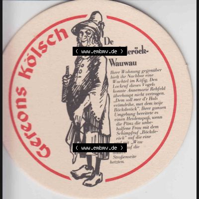Bierdeckel Deutschland Gereons Kölsch De Böckderöck Wauwau (1). Deutscher Katalog über deutsche Bierdeckel Gereons Kölsch aus Bundesland Nordrhein-Westfalen,... Sammlung
