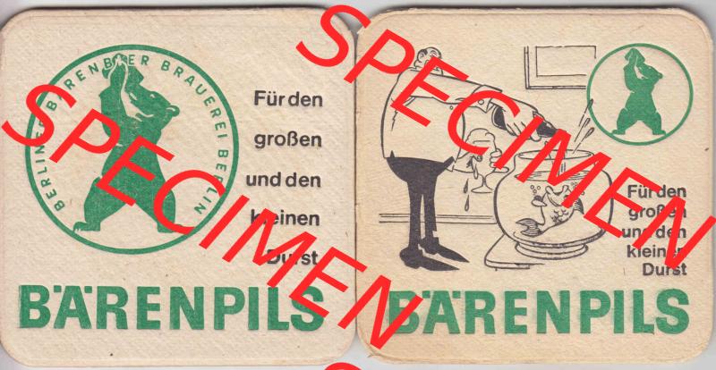 Bierdeckel Bärenpils, Berliner Bärenbier Brauerei Berlin (10). Deutscher Katalog über deutsche Bierdeckel Berliner Bärenbier Brauerei Berlin aus Bundesland Brandenburg... Sammlung