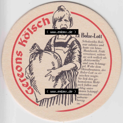 Bierdeckel Deutschland Gereons Kölsch Et Bolze-Lott (1). Deutscher Katalog über deutsche Bierdeckel Gereons Kölsch aus Bundesland... Sammlung
