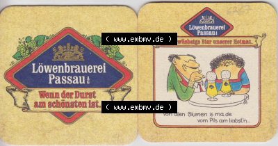 Bierdeckel Deutschland Löwenbrauerei Passau, Das urwüchsige Bier unserer Heimat, Von allen Blumen is ma de vom Pils am liabstn... Sammlung