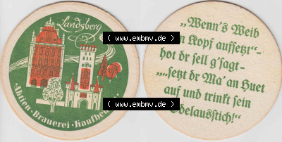 Bierdeckel Landsberg, Aktien-Brauerei Kaufbeuren (1). Deutscher Katalog über deutsche Bierdeckel Aktienbrauerei Kaufbeuren aus... Sammlung