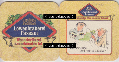 Bierdeckel Deutschland Löwenbrauerei Passau, Das urwüchsige Bier unserer Heimat, Sie die sechs Maß hab frei i bestellt (1).... Sammlung