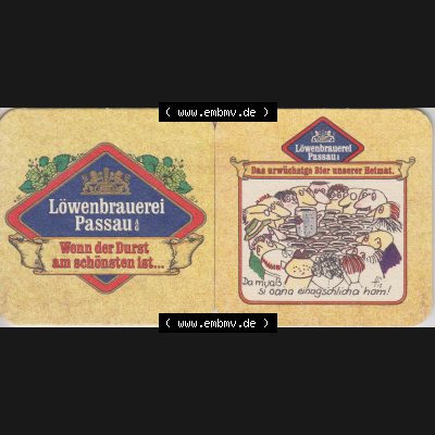 Bierdeckel Deutschland Löwenbrauerei Passau, Das urwüchsige Bier unserer Heimat, Da muß si oana einagschlicha ham (1). Katalog über deutsche Bierdeckel... Sammlung