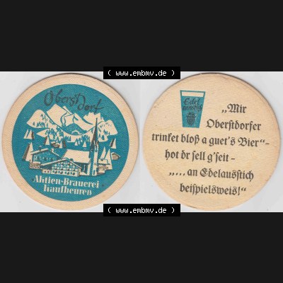 Bierdeckel Obersdorf Aktien-Brauerei Kaufbeuren (1). Deutscher Katalog über deutsche Bierdeckel Aktienbrauerei Kaufbeuren aus Bundesland Bayern, zum katalogisieren deiner Sammlung Sammlung