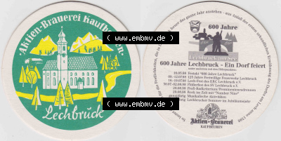 Bierdeckel 1998, 600 Jahre Lechbrück Aktien-Brauerei Kaufbeuren (1). Deutscher Katalog über deutsche Bierdeckel Aktienbrauerei... Sammlung