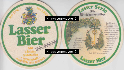 Bierdeckel Lasser Bier, Mit edelsten Rohstoffen, meisterhaft natürlich rein gebraut, Lasser Serie Alte Wirtshausschilder (6).... Sammlung