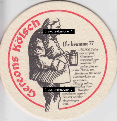 Bierdeckel Deutschland Gereons Kölsch Dr krumme 77. Deutscher Katalog über deutsche Bierdeckel Gereons Kölsch aus Bundesland... Sammlung