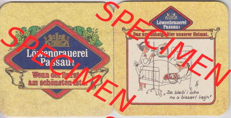 Bierdeckel Deutschland Löwenbrauerei Passau, Das urwüchsige Bier unserer Heimat Da bleib i scho no a bisserl liegn (1). Katalog über deutsche Bierdeckel der Löwenbrauerei... Sammlung