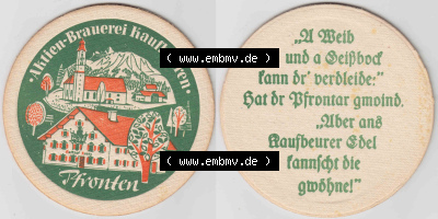 Bierdeckel Aktien-Brauerei Kaufbeuren, Pfronten (1). Deutscher Katalog über deutsche Bierdeckel Aktienbrauerei Kaufbeuren aus... Sammlung