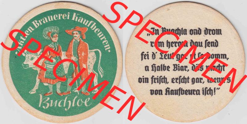 Bierdeckel Buchloe, Aktien-Brauerei Kaufbeuren (1). Deutscher Katalog über deutsche Bierdeckel Aktienbrauerei Kaufbeuren aus Bundesland Bayern, zum katalogisieren deiner... Sammlung