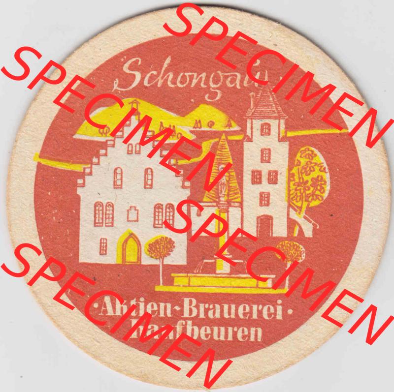 Bierdeckel Aktien-Brauerei Kaufbeuren, Schongaü (2). Deutscher Katalog über deutsche Bierdeckel Aktienbrauerei Kaufbeuren aus Bundesland Bayern, zum katalogisieren... Sammlung