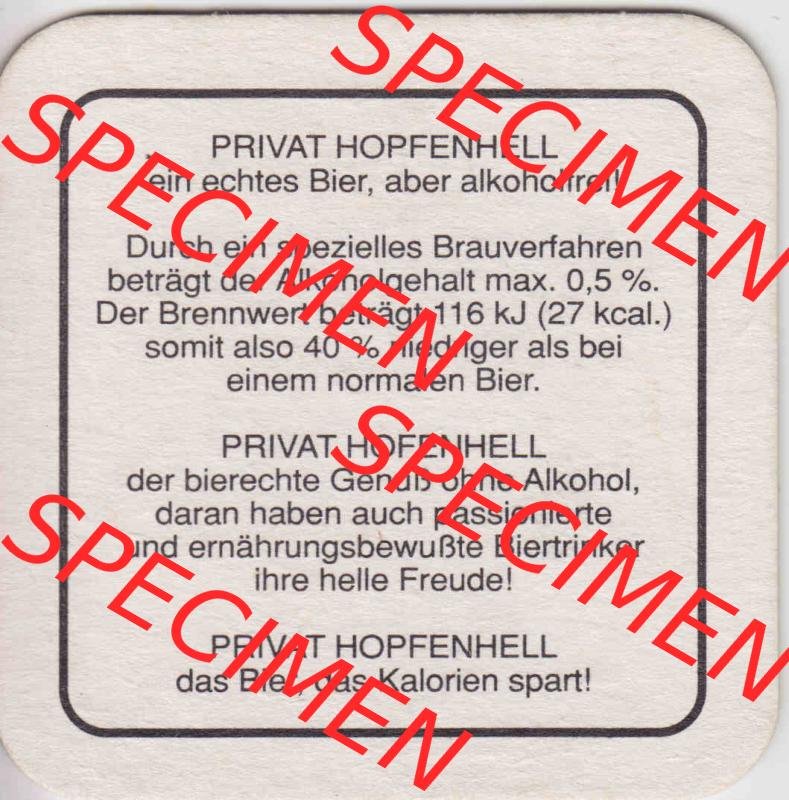 Bierdeckel Privat Hopfenhell, feinherbes Schankbier, alkoholfrei (3). Deutscher Katalog über deutsche Bierdeckel Privatbrauerei Werner-Bräu aus Bundesland Bayern,... Sammlung