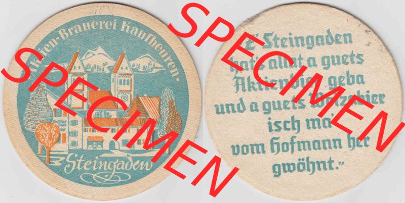 Bierdeckel Aktien-Brauerei Kaufbeuren, Steingaden (1). Deutscher Katalog über deutsche Bierdeckel Aktienbrauerei Kaufbeuren aus Bundesland Bayern, zum katalogisieren deiner... Sammlung