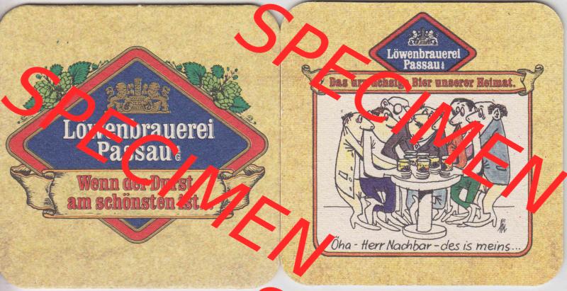 Bierdeckel Deutschland Löwenbrauerei Passau, Das urwüchsige Bier unserer Heimat, Öhä Herr Nachbar des is meins (1). Katalog über deutsche Bierdeckel... Sammlung