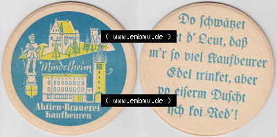 Bierdeckel Mindelheim, Aktien-Brauerei Kaufbeuren (1). Deutscher Katalog über deutsche Bierdeckel Aktienbrauerei Kaufbeuren aus... Sammlung