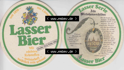 Bierdeckel Lasser Bier, Mit edelsten Rohstoffen, meisterhaft natürlich rein gebraut, Lasser Serie Alte Wirtshausschilder (1).... Sammlung