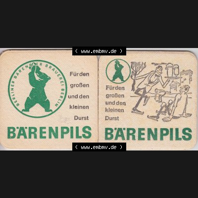 Bierdeckel Bärenpils, Berliner Bärenbier Brauerei Berlin (4). Deutscher Katalog über deutsche Bierdeckel Berliner Bärenbier Brauerei Berlin aus Bundesland Brandenburg... Sammlung