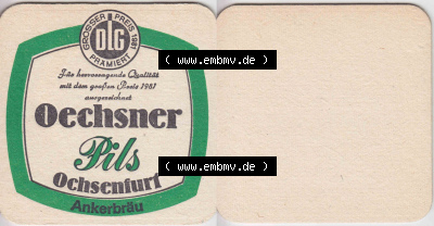 Bierdeckel Oechsner Pils Ochsenfurt Ankerbräu (1). Deutscher Katalog über deutsche Bierdeckel Privatbrauerei Oechsner aus Bundesland... Sammlung
