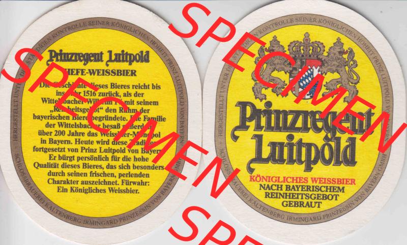 Bierdeckel Prinzregent Luitpold Königliches Weißbier, nach Bayerischem Reinheitsgebot gebraut (2). Deutscher Katalog über deutsche Bierdeckel König Ludwig Schlossbrauerei... Sammlung