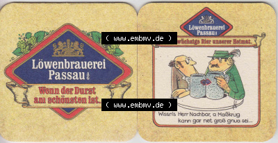 Bierdeckel Deutschland Löwenbrauerei Passau, Das urwüchsige Bier unserer Heimat, Wissns Herr Nachbar, a Maßkrug kann gar net... Sammlung