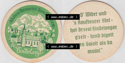 Bierdeckel Hindelang, Aktien-Brauerei Kaufbeuren (1). Deutscher Katalog über deutsche Bierdeckel Aktienbrauerei Kaufbeuren aus... Sammlung