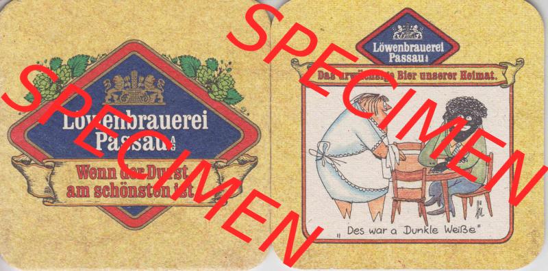 Bierdeckel Deutschland Löwenbrauerei Passau, Das urwüchsige Bier unserer Heimat, Des war a Dunkle Weiße (1). Katalog über deutsche Bierdeckel der Löwenbrauerei... Sammlung