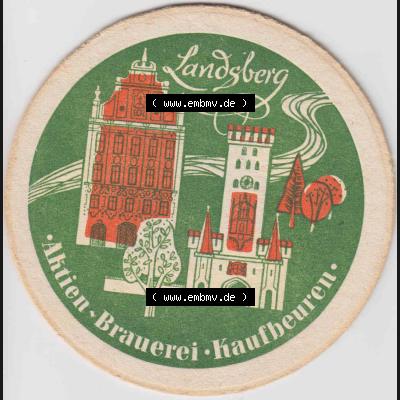 Bierdeckel Landsberg, Aktien-Brauerei Kaufbeuren (2). Deutscher Katalog über deutsche Bierdeckel Aktienbrauerei Kaufbeuren aus Bundesland Bayern, zum katalogisieren deiner... Sammlung