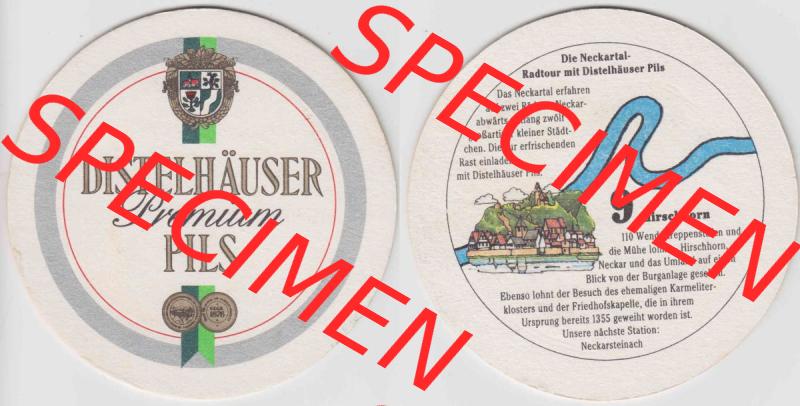 Bierdeckel Distelhäuser Premium Pils, Die Neckartal-Radtour mit Distelhäuser PIls (1). Deutscher Katalog über die deutschen Bierdeckel Distelhäuser Brauerei aus... Sammlung