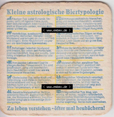 Bierdeckel Heubacher Bier, Aus Edlem Hopfen und Feinstem Malz, Gebraut mit Quellwasser vom Rosenstein (3). Deutscher Katalog über... Sammlung