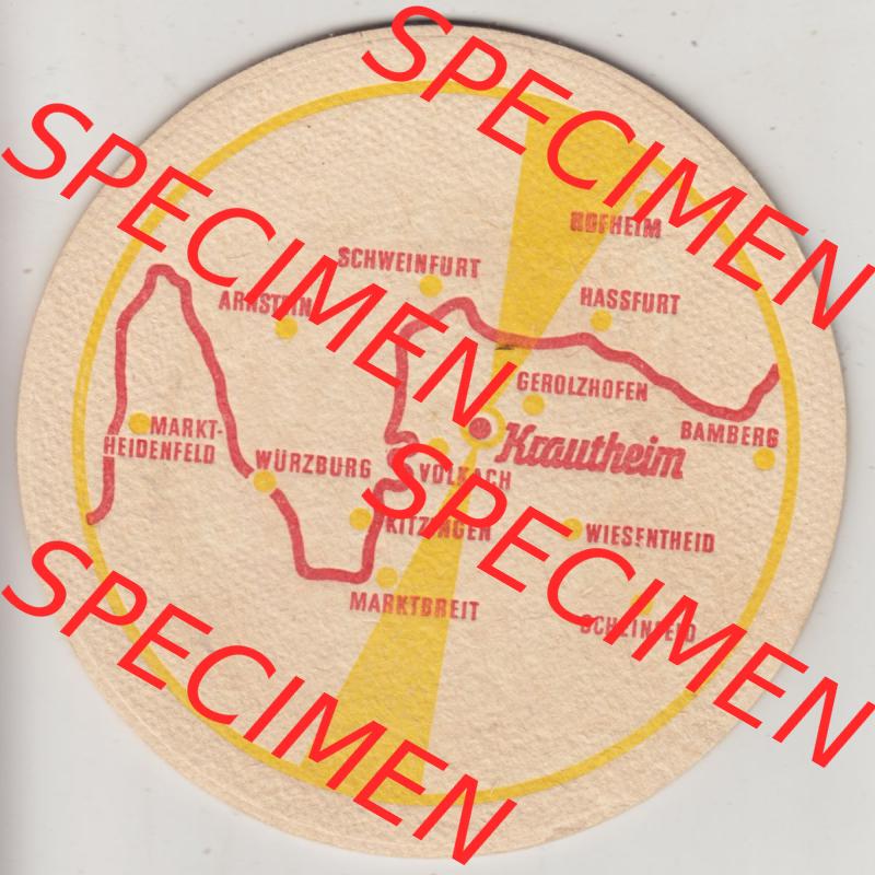 Bierdeckel 1654-1954, Krautheimer Bier Brauerei Friedrich Düll Krautheim UFR. , Karte über Kraumheim (2). Deutscher Katalog über deutsche Bierdeckel Krautheimer... Sammlung