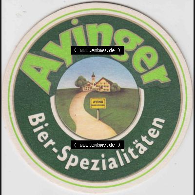 Bierdeckel Ayinger Bier-Spezialitäten, Landkarte der Brauerei Aying, Isartaler Holzhaus (2). Deutscher Katalog über deutsche Bierdeckel Brauerei Aying aus Bundesland... Sammlung
