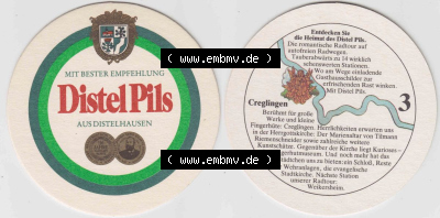 Bierdeckel Mit besten Empfehlungen, Distel-Pils aus Distelhausen, Entdecken Sie die Heimat des Distel Pils, 3 Creglingen (1).... Sammlung