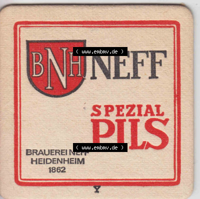 Bierdeckel BNH Neff Spezial Pils, Brauerei Neff Heidenheim 1862, Edel-Pils für Feinschmecker (2). Deutscher Katalog über die... Sammlung