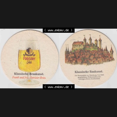 Bierdeckel Patrizier Pils, Klassische Braukunst, Frank und frei, Patrizier-Bräu (1). Deutscher Katalog über deutsche Bierdeckel Patrizier Bräu aus Bundesland... Sammlung