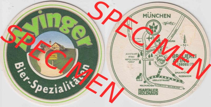 Bierdeckel Ayinger Bier-Spezialitäten, Landkarte der Brauerei Aying, Isartaler Holzhaus (1). Deutscher Katalog über deutsche Bierdeckel Brauerei Aying aus Bundesland... Sammlung