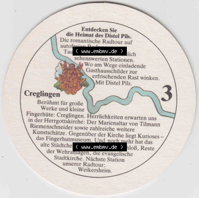 Bierdeckel Mit besten Empfehlungen, Distel-Pils aus Distelhausen, Entdecken Sie die Heimat des Distel Pils, 3 Creglingen (3).... Sammlung