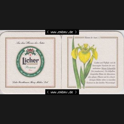 Bierdeckel 1997 Licher Premium, der Licher Privatbrauerei der Serie Blumen der Auen (1) Licher Bier im Katalog Bundesland Hessen für Bierdeckel katalogisieren und kategorisieren.... Sammlung