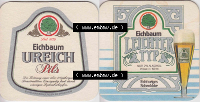 Bierdeckel Eichbaum Ureich Pils, Eichbaum Leichter Typ (1). Deutscher Katalog über die deutschen Bierdeckel Privatbrauerei Eichbaum... Sammlung