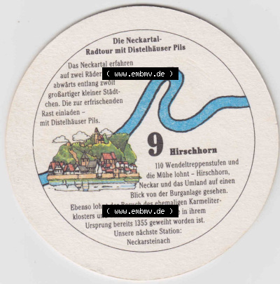Bierdeckel Distelhäuser Premium Pils, Die Neckartal-Radtour mit Distelhäuser PIls (3). Deutscher Katalog über die deutschen... Sammlung