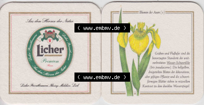 Bierdeckel 1997 Licher Premium, der Licher Privatbrauerei der Serie Blumen der Auen (1) Licher Bier im Katalog Bundesland Hessen... Sammlung