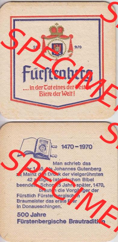 Bierdeckel Fürstenberg in der Tat eines der besten Biere der Welt 1470-1970 (3). Deutscher Katalog über deutsche Bierdeckel Fürstenberg, der Fürstlich Fürstenbergische... Sammlung