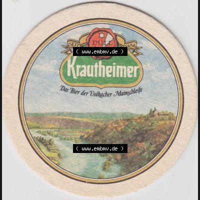 Bierdeckel Krautheimer, Das Bier der Volkacher Mainschleife (2). Deutscher Katalog über deutsche Bierdeckel Krautheimer aus Bundesland Bayern zum katalogisieren und kategorisieren... Sammlung