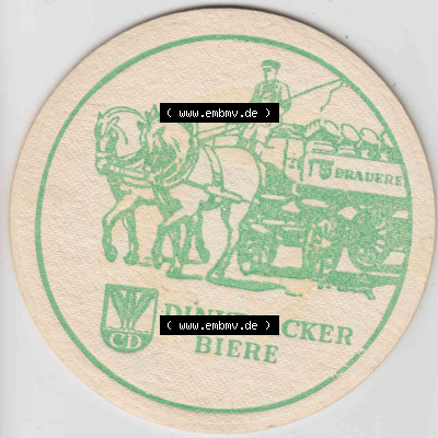 Bierdeckel Dinkelacker Biere, Grüner Bierdeckel mit Bier-Pferde-Kutsche (3). Deutscher Katalog über die deutschen Bierdeckel... Sammlung