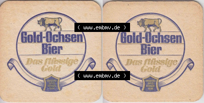 Bierdeckel Gold-Ochsen Bier, Das flüssige Gold, Brauerei Gold-Ochsen Ulm (1). Deutscher Katalog über die deutschen Bierdeckel... Sammlung