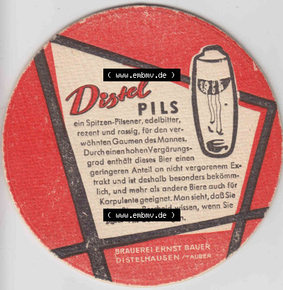 Bierdeckel Distel-Biere, Pils ein Spitzen-Pilsener, delbitter, rezent und rassig (3). Deutscher Katalog über die deutschen Bierdeckel... Sammlung