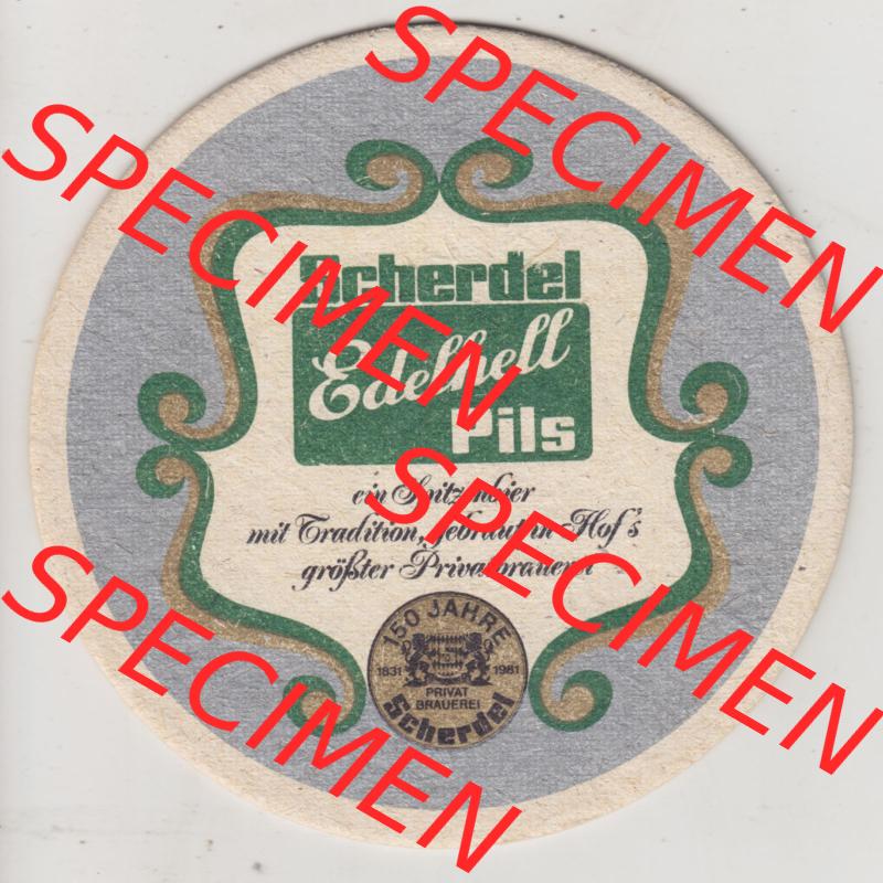Bierdeckel Scherdel Edelhell Pils, ein Spitzenbier mit Tradition, Einseitiger Bierdeckel (1). Deutscher Katalog über deutsche Bierdeckel Privatbrauerei Scherdel Hof aus... Sammlung