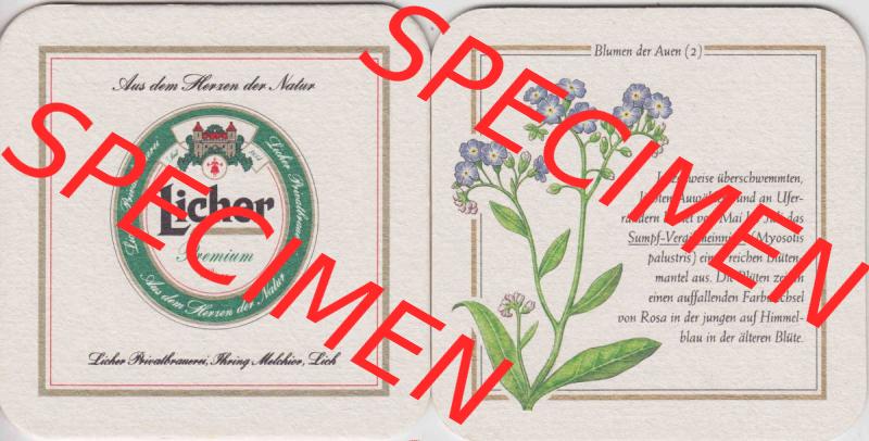 Bierdeckel 1997 Licher Premium, der Licher Privatbrauerei der Serie Blumen der Auen (2) Licher Bier im Katalog Bundesland Hessen für Bierdeckel katalogisieren und kategorisieren.... Sammlung