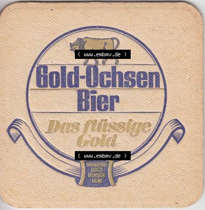 Bierdeckel Gold-Ochsen Bier, Das flüssige Gold, Brauerei Gold-Ochsen Ulm (3). Deutscher Katalog über die deutschen Bierdeckel... Sammlung