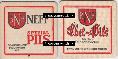 Bierdeckel BNH Neff Spezial Pils, Brauerei Neff Heidenheim 1862, Edel-Pils für Feinschmecker (1). Deutscher Katalog über die... Sammlung